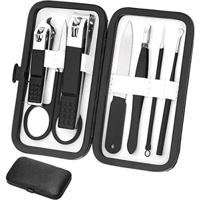 Afbeelding van Manicure Set Professionele Verzorging Kits, Nagelknipper Pedicure Kit 8 stks Nail Gereedschap met Aceoce Travel Case voor Vrouwen Mannen Thuis of Salon Gift