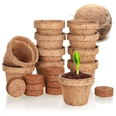 Afbeelding van COM FOUR® 20 delige kokosnootkweekset biologisch afbreekbare kokosschijven in pot kweekhulp bestaande uit 10 zweltabletten en potten plantschalen van kokosvezel kweeksteun voor zaden