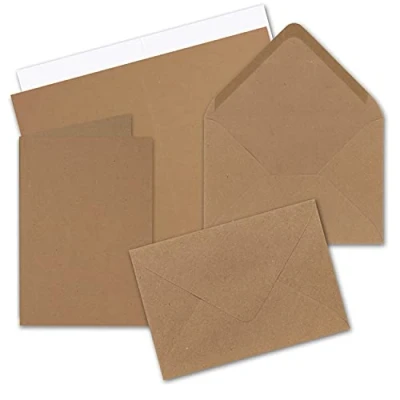 Afbeelding van 10 x vouwkaartenset DIN A5 zandbruin kraftpapier incl. enveloppen C5 en bijpassende inlegvellen in wit blanco vouwkaarten 14,8 21 cm