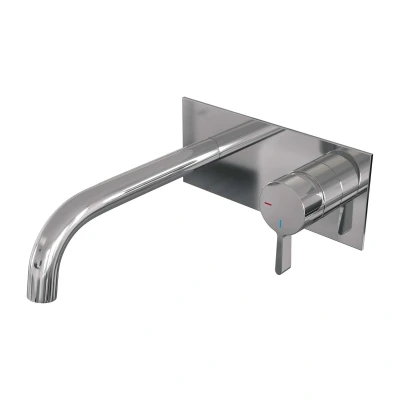 Afbeelding van Brauer Chrome Edition Wastafelmengkraan inbouw gebogen uitloop links hendel middel dik afdekplaat model E 1 chroom