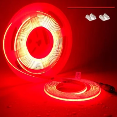 Afbeelding van TOPAI Ledstrip, COB, 5 m, rood, waterdicht, IP65, voor buiten, 480 leds/m, hoge helderheid, zelfklevend, op maat te snijden, flexibel, keuken, slaapkamer, doe het zelf verlichting