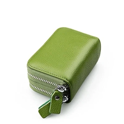 Afbeelding van AprinCtemps RFID blokkering Vrouwen Echt Leer Krediet Kaart Houder Dames Lederen Kleine Portemonnee Mannen Leder Heren Kaarthouder met Dubbele Ritssluiting Unisex (Groen)