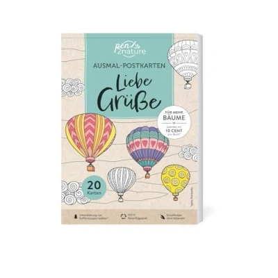 Afbeelding van Ausmal Postkarten Liebe Grüße 20 Karten: Mit liebevollen Motiven zum Ausmalen und Verschenken 100% Recyclingpapier