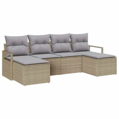 Afbeelding van vidaXL 6 Delige Tuin Sofa Set met Kussens Beige Poly Rattan