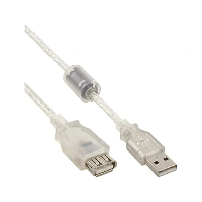 Afbeelding van InLine® USB 2.0 kabel, transparant, AM/AF, met ferrietkern, 2m