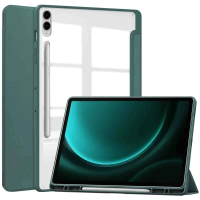 Afbeelding van Samsung Galaxy Tab S9 FE Plus Hoes: iMoshion Trifold Hardcase Bookcase Shockproof/Valbescherming Bookcase,Hardcase Groen Kunststof Tablet