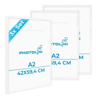 Afbeelding van Set van 3 fotolijsten A2 / 42x59,4 cm modern wit gemaakt MDF met acrylglas/Portretlijst/Wissellijst/Posterlijst