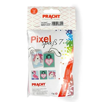 Afbeelding van Pixel P90037 00505 Leuke knutselset 7 voor kinderen, eenvoudig insteeksysteem met steentjes van bioplastic het ontwerpen 2 sleutelhangers (medaillons), zonder strijken en lijmen
