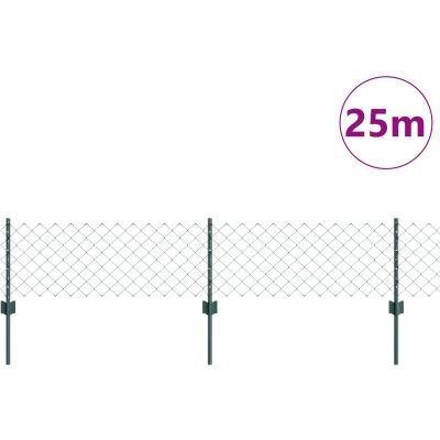 Afbeelding van vidaXL Kettinglinkschutting met 22 U palen Groen 0.4x25 m Staal