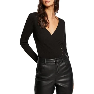 Afbeelding van Morgan WRAP OVER Neckline Trui, Dames, Maat: XS, Noir