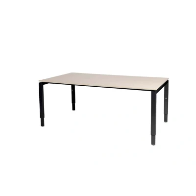 Afbeelding van Domino vergadertafel, hoogte instelbaar (62 85cm) met 180x100cm &#039;zwevend&#039; robson eiken 25mm blad en zwart (RAL9005) N poot frame