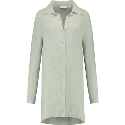 Afbeelding van Yumeko blousejurk gewassen linnen wafel misty green l