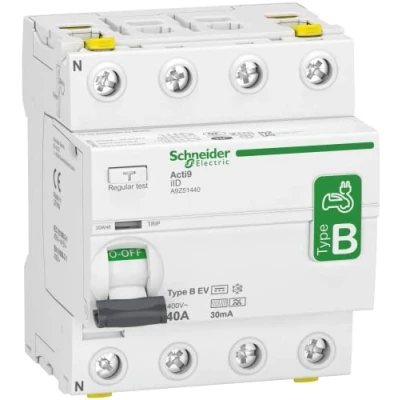 Afbeelding van Schneider electric acti 9 aardlekschakelaar 4 polig 40a 30ma onmiddelijk type b ev a9z51440