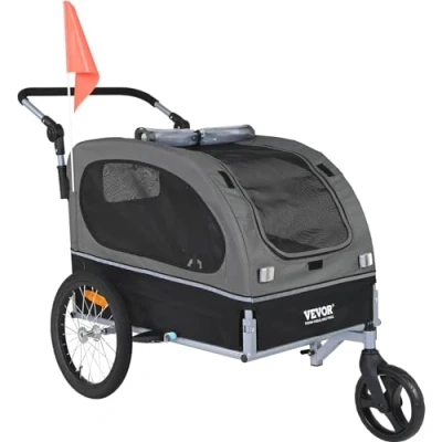 Afbeelding van VEVOR Hondenfietskar, ondersteunt tot 80 pond, 2 in 1 wandelwagen voor huisdieren, fietsendrager, eenvoudig inklapbaar winkelwagenframe met snelsluitwielen, universele fietskoppeling, reflectoren,