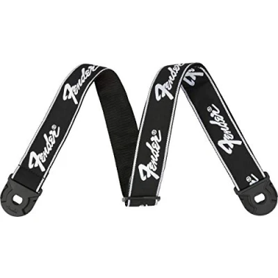 Afbeelding van Fender Quick Grip Locking End Strap Black White Running Logo gitaarband