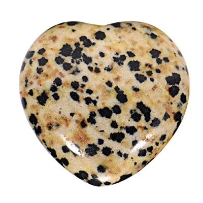 Afbeelding van Morella edelsteen dalmatiër jaspis hart geluksbrenger stenen om mee te nemen 3 cm in fluwelen zakje