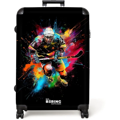 Afbeelding van NoBoringSuitcases.com® Koffer groot Reiskoffer lichtgewicht IJshockey met graffiti Rolkoffer 4 wielen Grote trolley XL 98 liter bagage