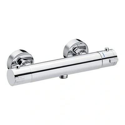 Afbeelding van Cornat Douche thermostaatkraan &quot;Alan&quot; Hoogwaardige messing behuizing verchroomd Temperatuurkeuzegreep en warmwaterblokkering/Douchekraan voor opbouwmontage/Douchethermostaat / ALA3