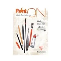 Afbeelding van Clairefontaine Paint&#039;On 96537C, een blok van gelijmd tekenpapier, 40 vellen, 21 x 29,7 cm, 250 g, wit, verpakking met 4 notitieboeken