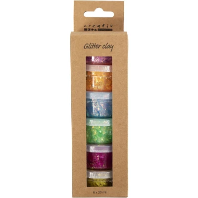 Afbeelding van Creativ Company CC Glitter Clay 6x20 ml Basiskleuren