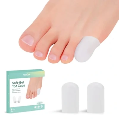Afbeelding van Welnove Gel teenkap en beschermer doordrenkte siliconen teenbeschermers roze teenkussens voor pijnverlichting, ontbrekende of ingegroeide teennagels, likdoorns, eelt, blaren (8S, wit)