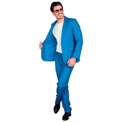 Afbeelding van Widmann Kostuum Mr. Azure, lichtblauw pak, jas en broek, showman, disco fever, casino themafeest