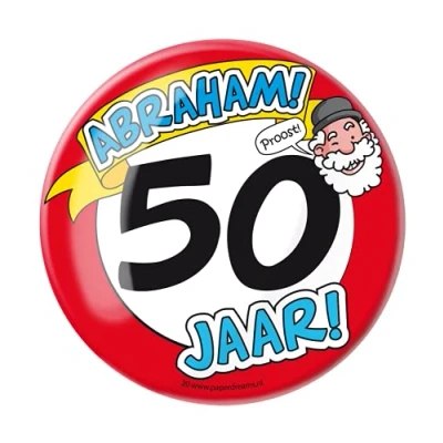 Afbeelding van Button XL 50 jaar Abraham Verkeersbord per stuk