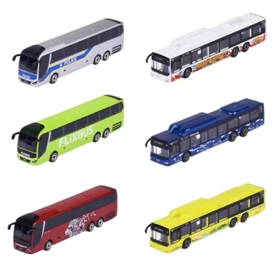 Afbeelding van Majorette 212053159 City Bus Speelgoedbus met vrijloop en vering, metalen carrosserie, 13 cm lang, voor kinderen vanaf 3 jaar, levering 1 stuks, meerkleurig