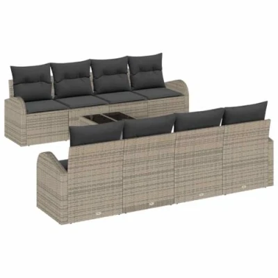 Afbeelding van vidaXL 9 delige tuinset met kussens grijs poly rattan