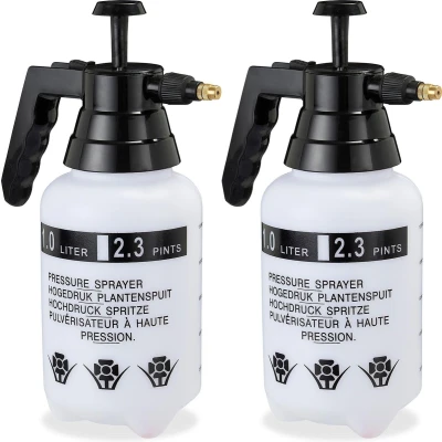 Afbeelding van Relaxdays 2x drukspruit 1 l plantenspuit onkruidspuit druksproeier handspuit tuin