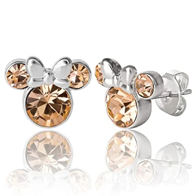 Afbeelding van Disney Minnie Mouse Birthstone Stud Oorbellen voor Dames Sieraden Versierd met Zirkonia