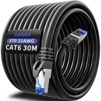 Afbeelding van Netwerkkabel 30m Cat 6 Ethernet Kabel 30 meter Internet Hoge Snelheid Afgeschermde Ethernetkabel Zwart FTP Buiten Gigabit Waterdichte Patchkabel Lan Kable voor Router Switch Modem
