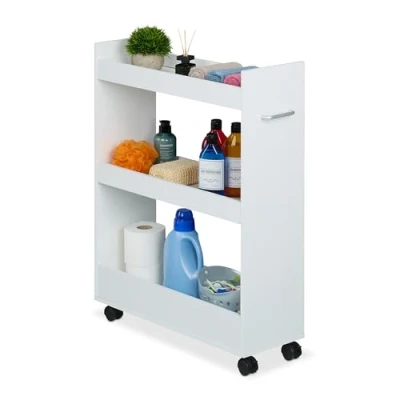 Afbeelding van keukentrolley op wieltjes 3 vakken 78 x 21,5 63 cm badkamer trolley