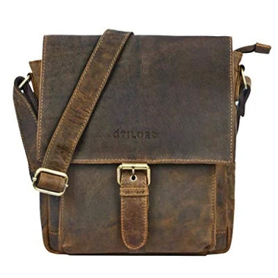 Afbeelding van STILORD &#039;Nevio&#039; Men&#039;s tas lederen schoudertas kleine boodschappentas elegante handtas in vintage design voor 10,1 inch Tablet iPad echt leer, Kleur:middel bruin