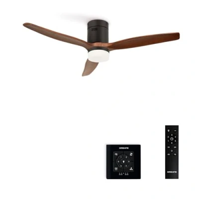 Afbeelding van CREATE Plafondventilator 40W silent Ø132 cm met litch Controller voor wandmontage + afstandsbediening Wit Donker hout WIND CALM