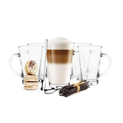 Afbeelding van Sendez Latte Macchiatoglazen 350 ml met handvat en 6 lepels koffieglazen theeglazen stukstransparant