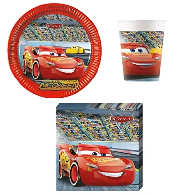 Afbeelding van Procos DY10273864 Cars Partyset Klein, borden, servetten en bekers, tafeldecoratie, verjaardagsdecoratie