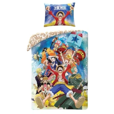 Afbeelding van Halantex Beddengoedset One Piece Monkey D. Luffy en verschillende personages dekbedovertrek 140 x 200 cm met kussensloop 70 90 100% polyester, meerkleurig