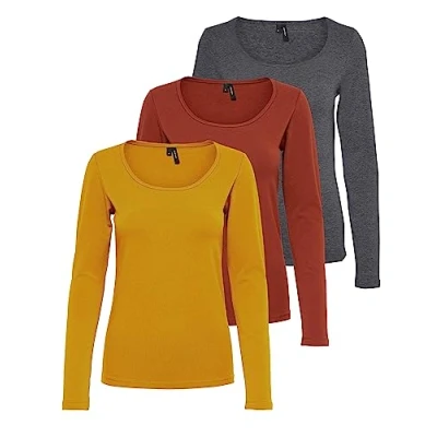 Afbeelding van VERO MODA Dames Vmmaxi My Ls Soft Uneck Ga Noos shirt met lange mouwen, 1 x goudgeel, burnt henna, donkergrijs, S