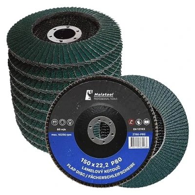 Afbeelding van Molatool Professionele waaierschijf 150 x 22,2 korrel 80 voor metaal, hout en staal, nauwkeurig slijpen, lamellenschijven, 5 stuks, slijpschijven, waaierslijpschijven, mm haakse