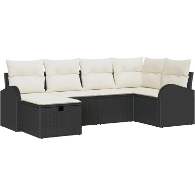 Afbeelding van vidaXL 6 delige Tuin Sofa Set met Kussens Zwart Poly Rattan
