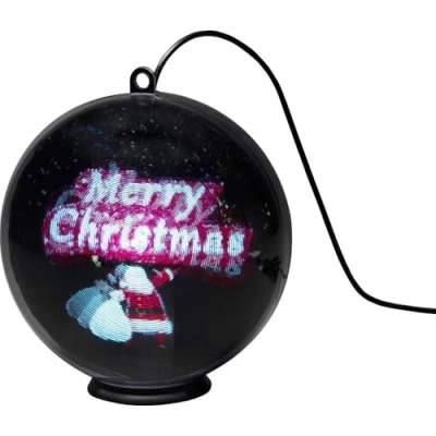Afbeelding van Kerstbol met kerstman en cadeauzak Konstsmide Ø 15 cm (Bewegend beeld, Timer, USB kabel)