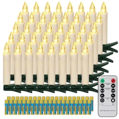 Afbeelding van FREEPOWER 40 LED Kerstboom Kaarsen Draadloos met Afstandsbediening Timer Flikkeren Dimbaar Warmwit Kerstverlichting Kerstdecoratie, Kerstkaarsen Buiten Waterdicht（met batterijen）