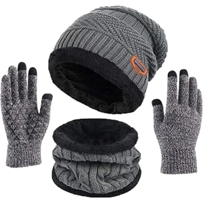 Afbeelding van 3 in 1 Winter Balaclava Muts + Sjaal Handschoenen Grijs One size