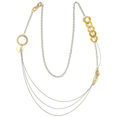 Afbeelding van Behave Lange ketting goud kleur met bèige bruine schakels 120 cm
