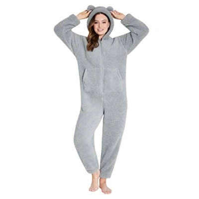 Afbeelding van CityComfort Onesies voor dames, teddy fleece onesie, warme pluizige loungewear, Grijs, XL