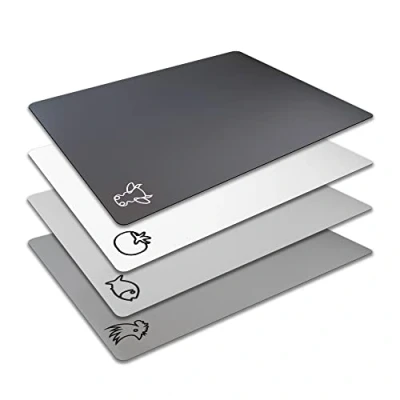 Afbeelding van Kunststof snijplanken voor de keuken, set van 4, flexibele snijmatten keuken met symbolen voedsel, BPA vrij, niet poreus, antislip, vaatwasmachinebestendig, multigrijs, 30 x 38 cm