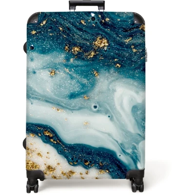 Afbeelding van NoBoringSuitcases.com® Koffer groot Reiskoffer lichtgewicht Marmer Verf Glitter Goud Marmerlook Rolkoffer met 4 wielen Grote trolley XL 98 liter bagage