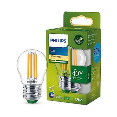 Afbeelding van Philips Ultra Efficient LED kogellamp Transparant 40 W E27 Warmwit licht
