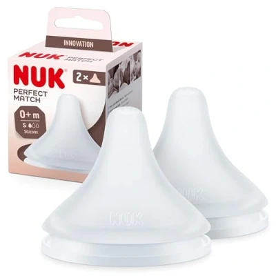 Afbeelding van NUK Perfect Match spenen voor flessen, 0 maanden, past op het gehemelte van de baby, anti koliek ventilatieopening, BPA vrij, siliconen fopspeen S 2 stuks